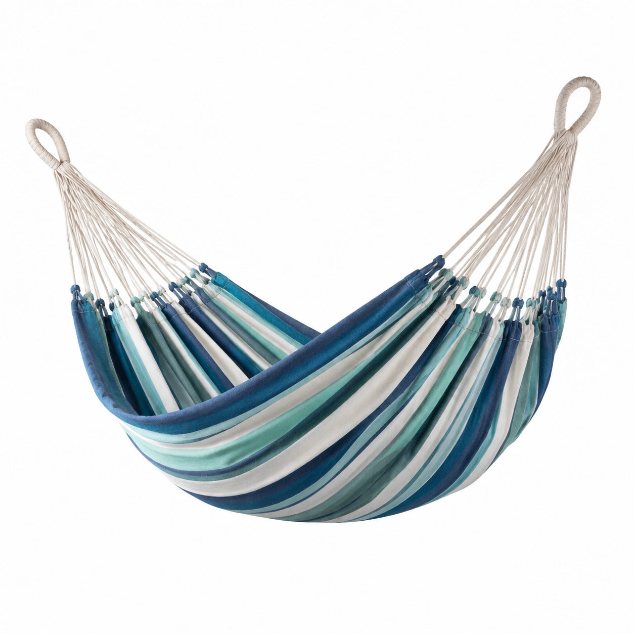 Amaca in cotone a righe blu, bianco e verde 200x150 cm