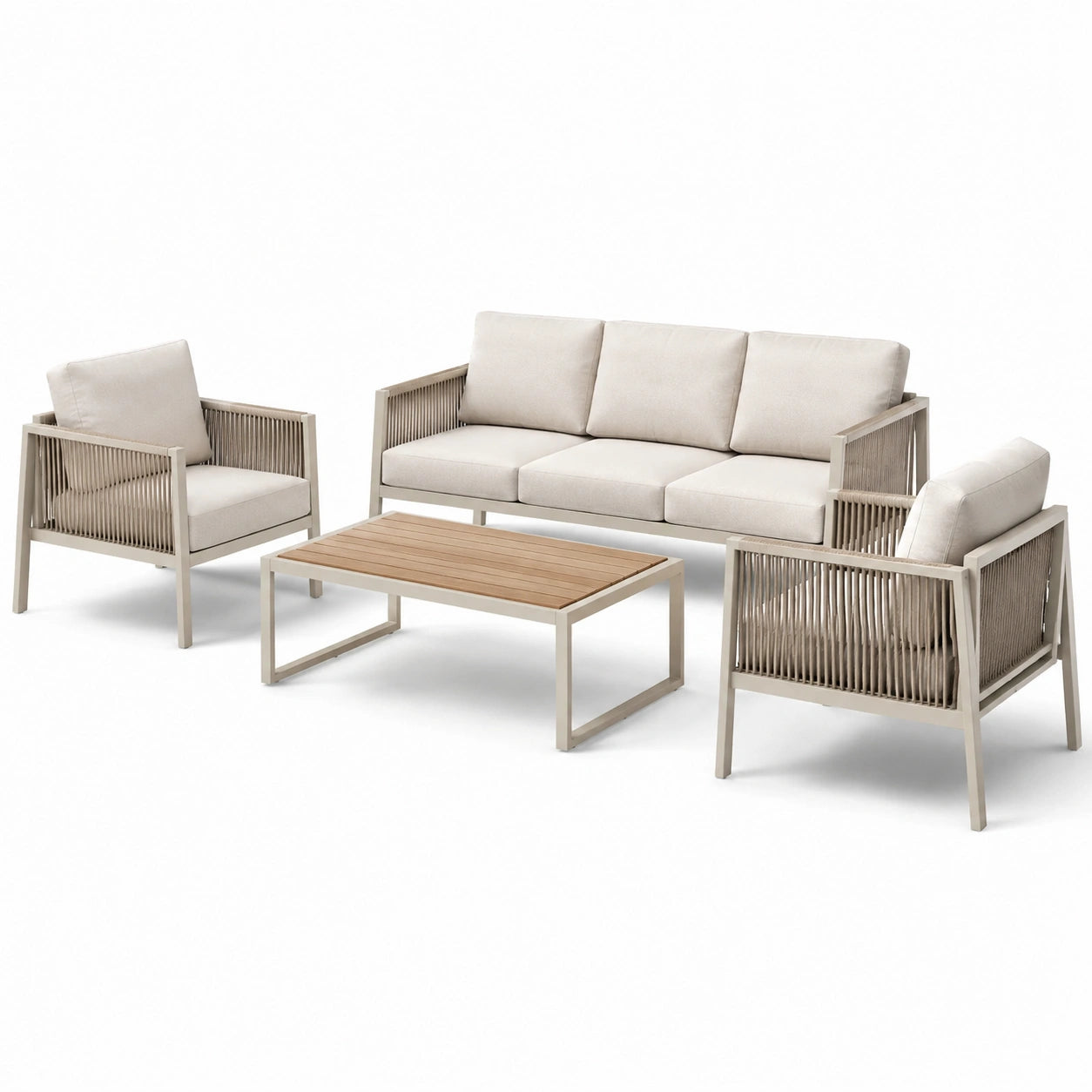 Set da Giardino in Alluminio con Tavolo in Legno di Acacia Beige