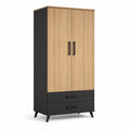 Armadio a 2 Ante con 2 Cassetti in Legno e Metallo, 80x50x200 cm