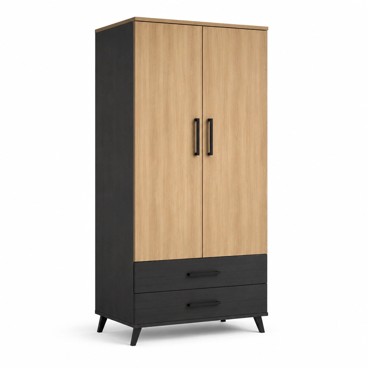 Armadio a 2 Ante con 2 Cassetti in Legno e Metallo, 80x50x200 cm