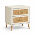 Comodino in Legno e Rattan con 2 Cassetti Beige