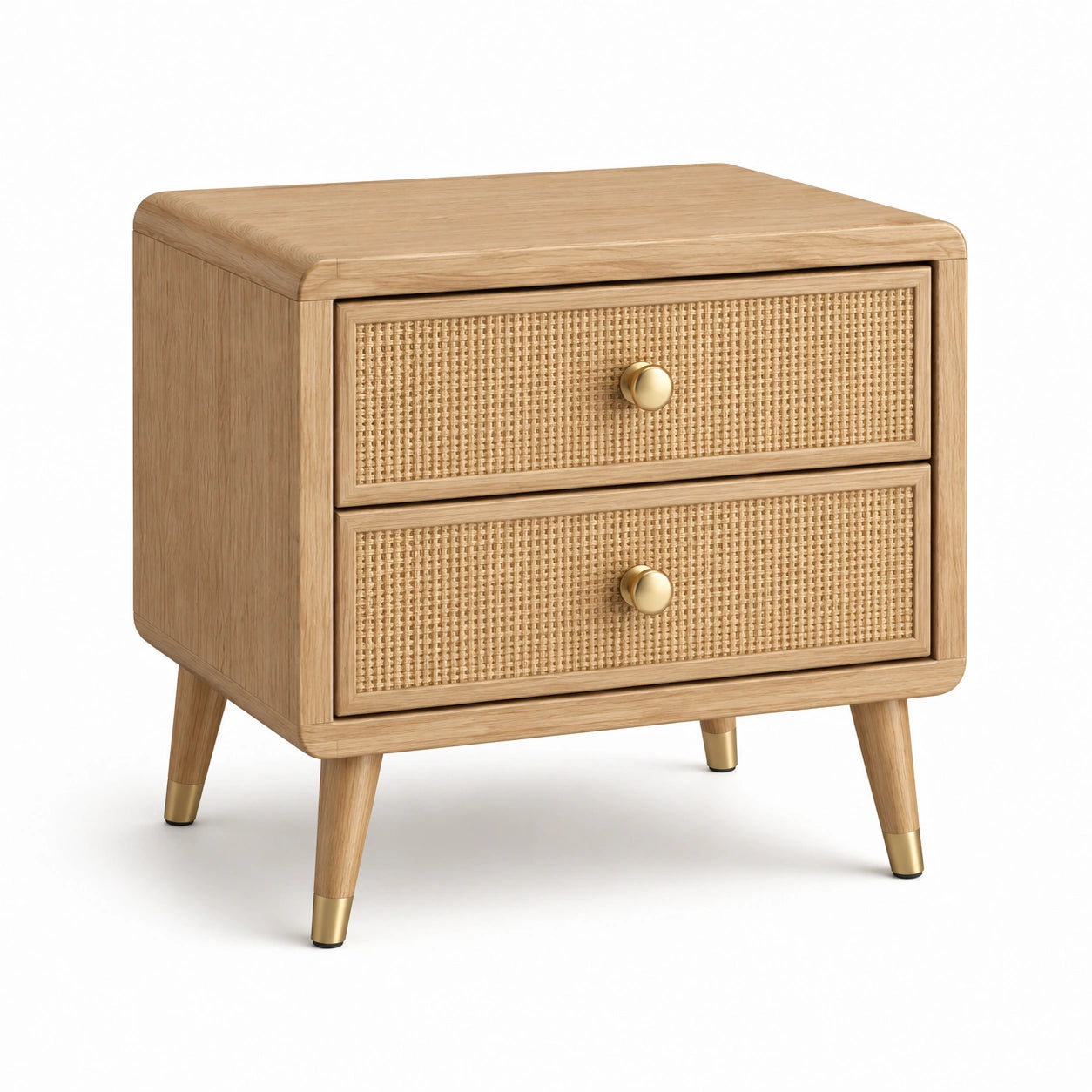 Comodino in legno e rattan con cassetti