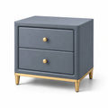 Comodino in legno MDF blu con gambe in metallo dorato