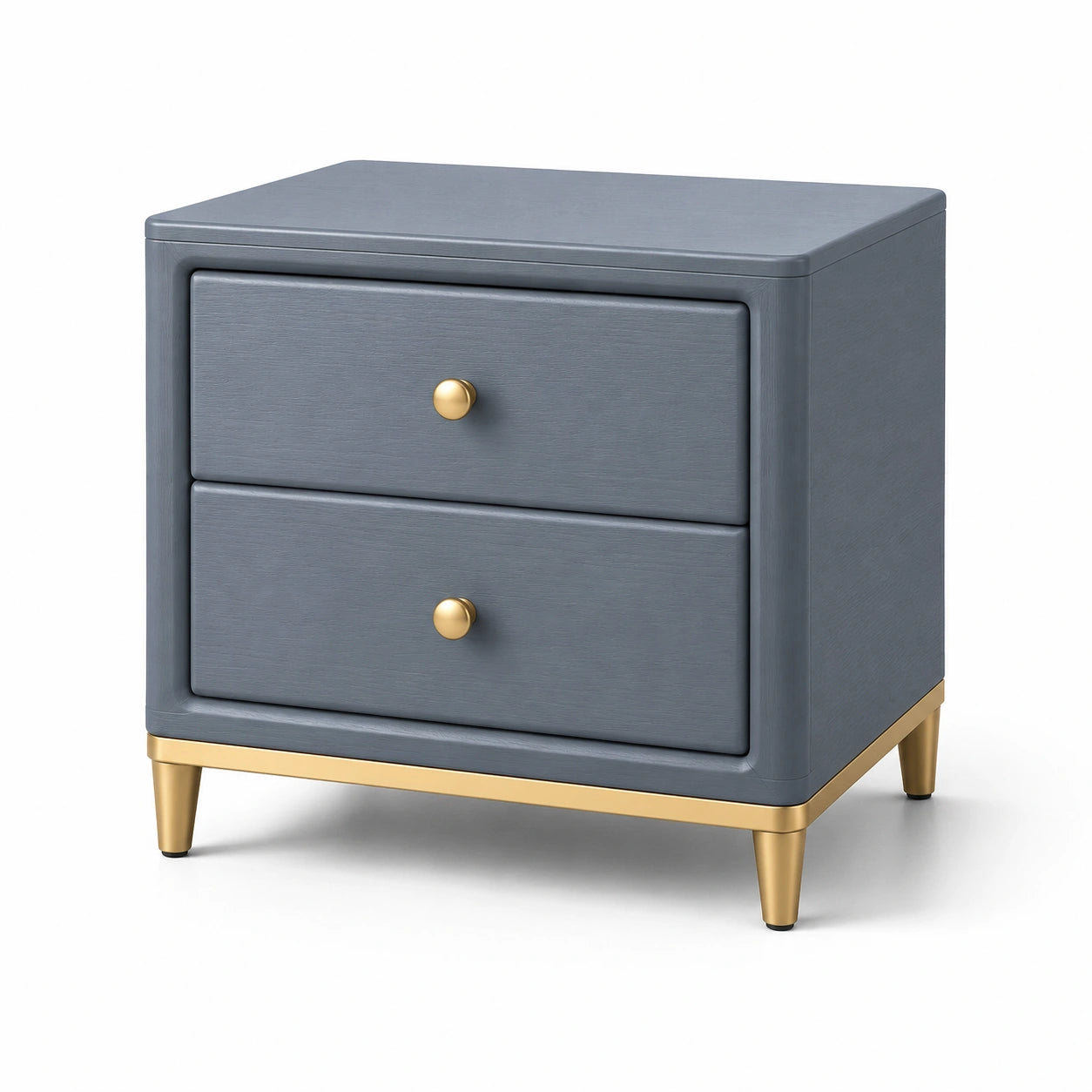 Comodino in legno MDF blu con gambe in metallo dorato