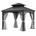 Gazebo in Alluminio con Tetto in Acciaio e Tende in Poliestere Grigie