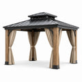Gazebo in Legno e Acciaio con Tetto in Acciaio Zincato e Tendaggi in Poliestere