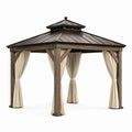 Gazebo in legno e acciaio con tendaggi beige