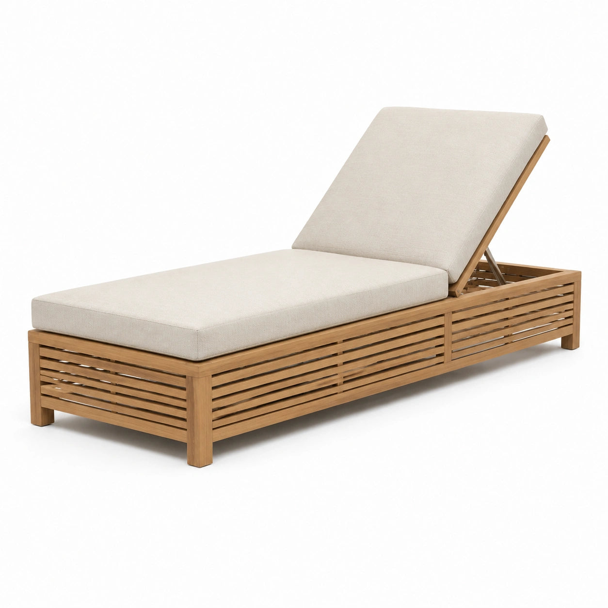 Lettino in Legno di Teak con Cuscini Beige