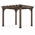 Pergola in legno di pino marrone con connessioni in acciaio